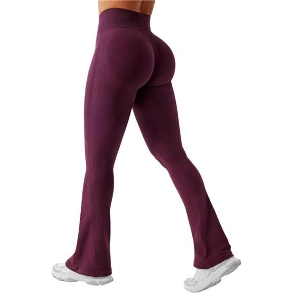Flare Leggings Womens Workout Butt Lifting Legging 28" inseam Black Cherry - Picture 1 of 7